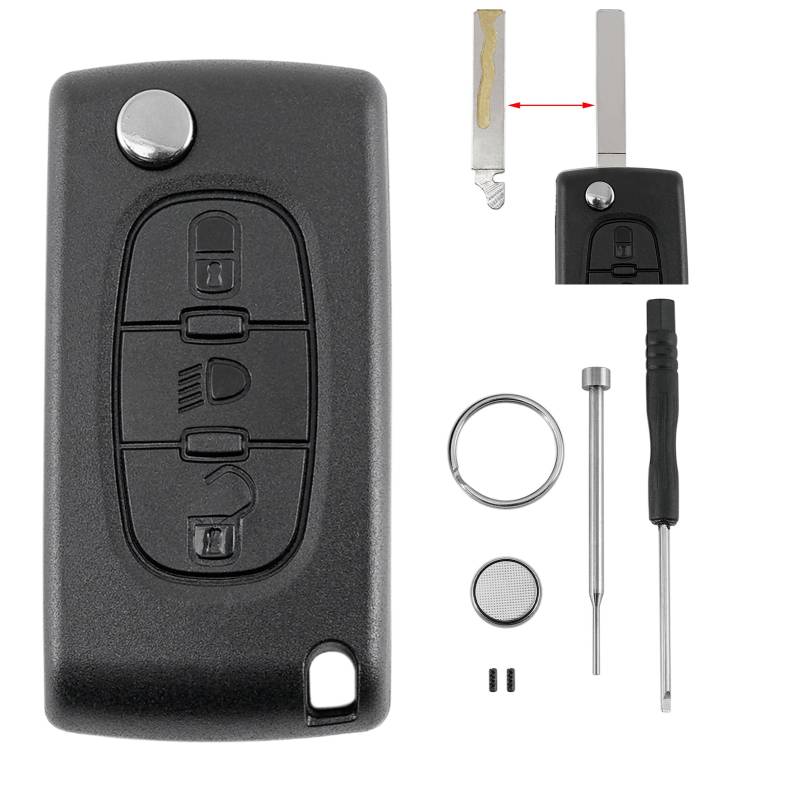 CE0536 3 Tasten Auto Schlüssel Gehäuse für Citroen C2 C3 C4 C5 C6 C8 Xsara Picasso mit VA2 Klinge Batterie CR1620 Pin-Entfernungswerkzeug von GLOUVDEYZ