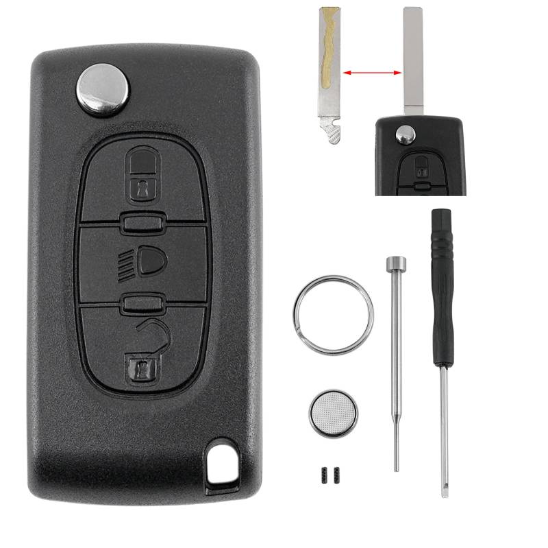 CE0523 3 Tasten Auto Schlüsselgehäuse Für Peugeot Citroen C2 C3 C4 C5 C6 C8 Xsara Picasso mit VA2 Klinge und Batterie CR1620 Pin-Entfernungswerkzeug Schraubendreher Schlüsselring von GLOUVDEYZ