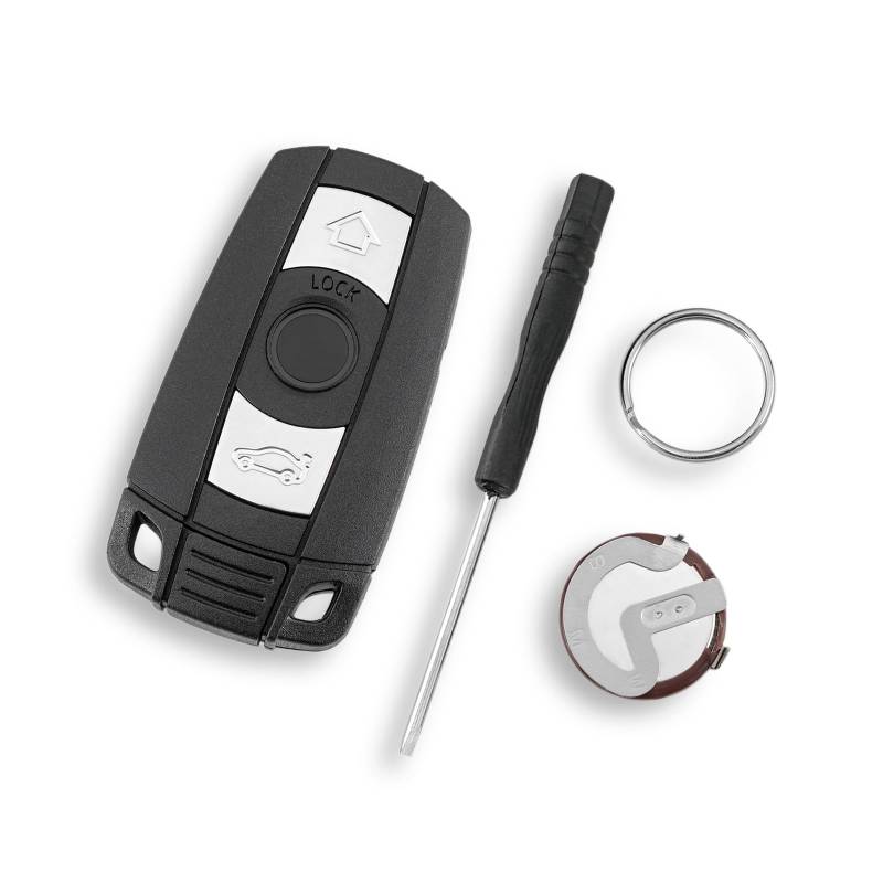 3 Tasten Fernbedienungs Schlüsselgehäuse Für BMW E87 E81 E90 E71 E53 E60 E61 E64 E84 E89 E92 mit wiederaufladbaren Batterie VL2020 und Schraubendreher Schlüsselring von GLOUVDEYZ