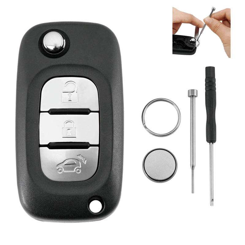 3 Tasten Autoschlüssel Gehäuse für Mercedes Benz Smart Fortwo 2015-2017 und Mercedes Benz Smart Forfour 2015-2017 mit Pin Entfernung Werkzeug und Batterie CR2032 Schraubendreher Schlüsselring von GLOUVDEYZ