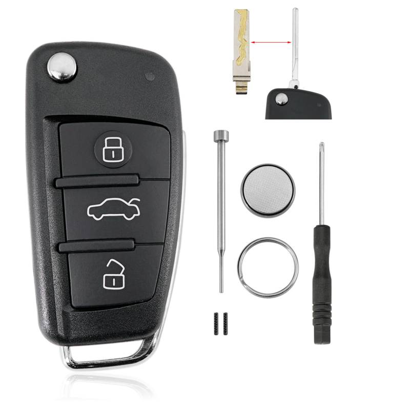Audi Schlüsselgehäuse 3 Tasten für Audi A1 A2 A3 A4 A5 A6 A6L A8 Q3 Q5 Q7 TT S6 mit Batterie CR2032 und Pin Entfernung Werkzeug Schlüsselring Schraubendreher von GLOUVDEYZ