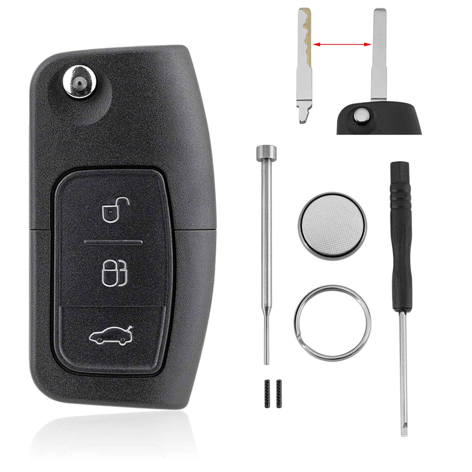 3 Tasten Autoschlüssel Gehäuse für Ford Focus Mondeo Fiesta Galaxy C Max S Max mit Batterie CR2032 und Pin-Entfernungswerkzeug Schraubendreher Schlüsselring 3 Tasten Autoschlüssel Gehäuse für Ford Focus Mondeo Fiesta Galaxy C Max S Max mit Batterie CR2032 und Pin-Entfernungswerkzeug Schraubendreher Schlüsselring von GLOUVDEYZ