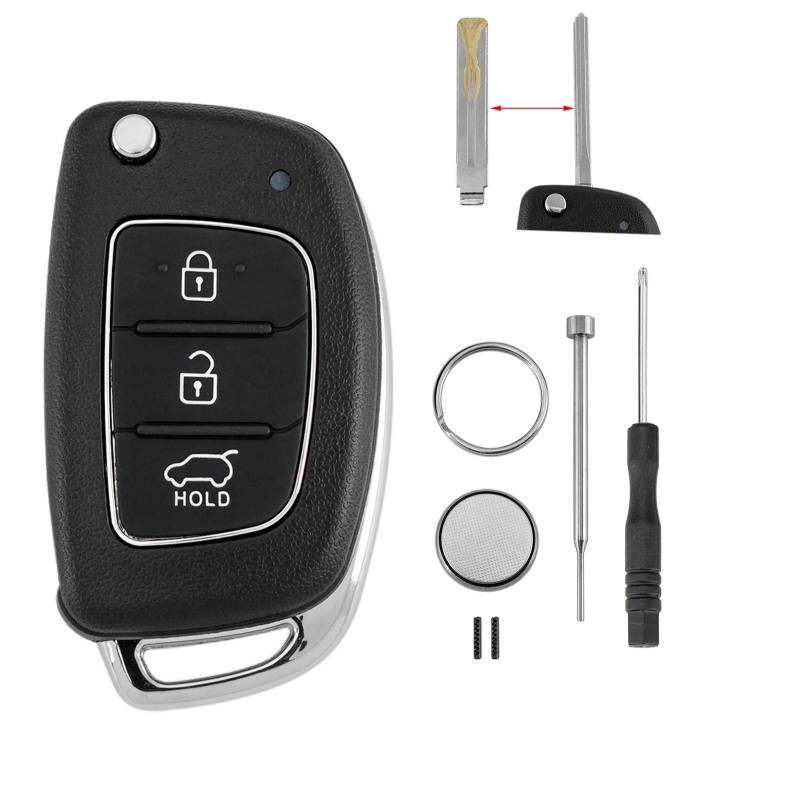3 Tasten Autoschlüssel Gehäuse für Hyundai i10 i20 i40 iX35 Sante Fe mit Batterie CR2032 und Pin-Entfernungswerkzeug Schraubendreher Schlüsselring von GLOUVDEYZ