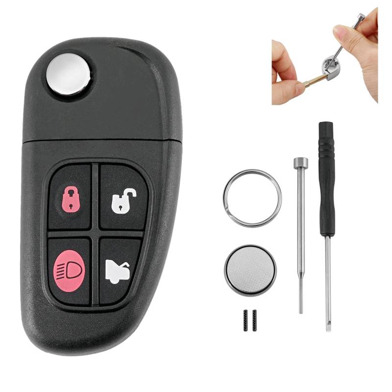 Für Jaguar XJ XJR X-Type S-Type 4 Tasten Autoschlüssel Gehäuse Batterie CR2032 Pin Entfernung Werkzeug von GLOUVDEYZ