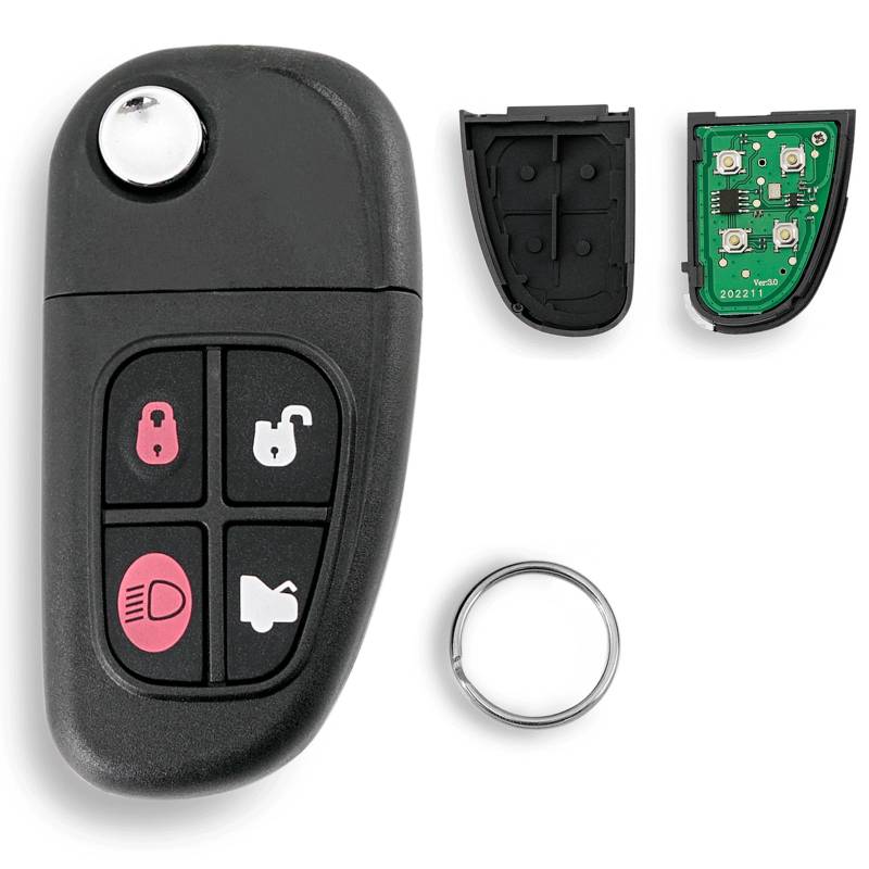 Für Jaguar X-Type Schlüssel Für Jaguar XJ Fernbedienung XJR S-Type 433MHZ 4 Tasten Fernbedienungs Schlüssel mit ID60 Chip NHVWB1U241 Schlüsselring von GLOUVDEYZ
