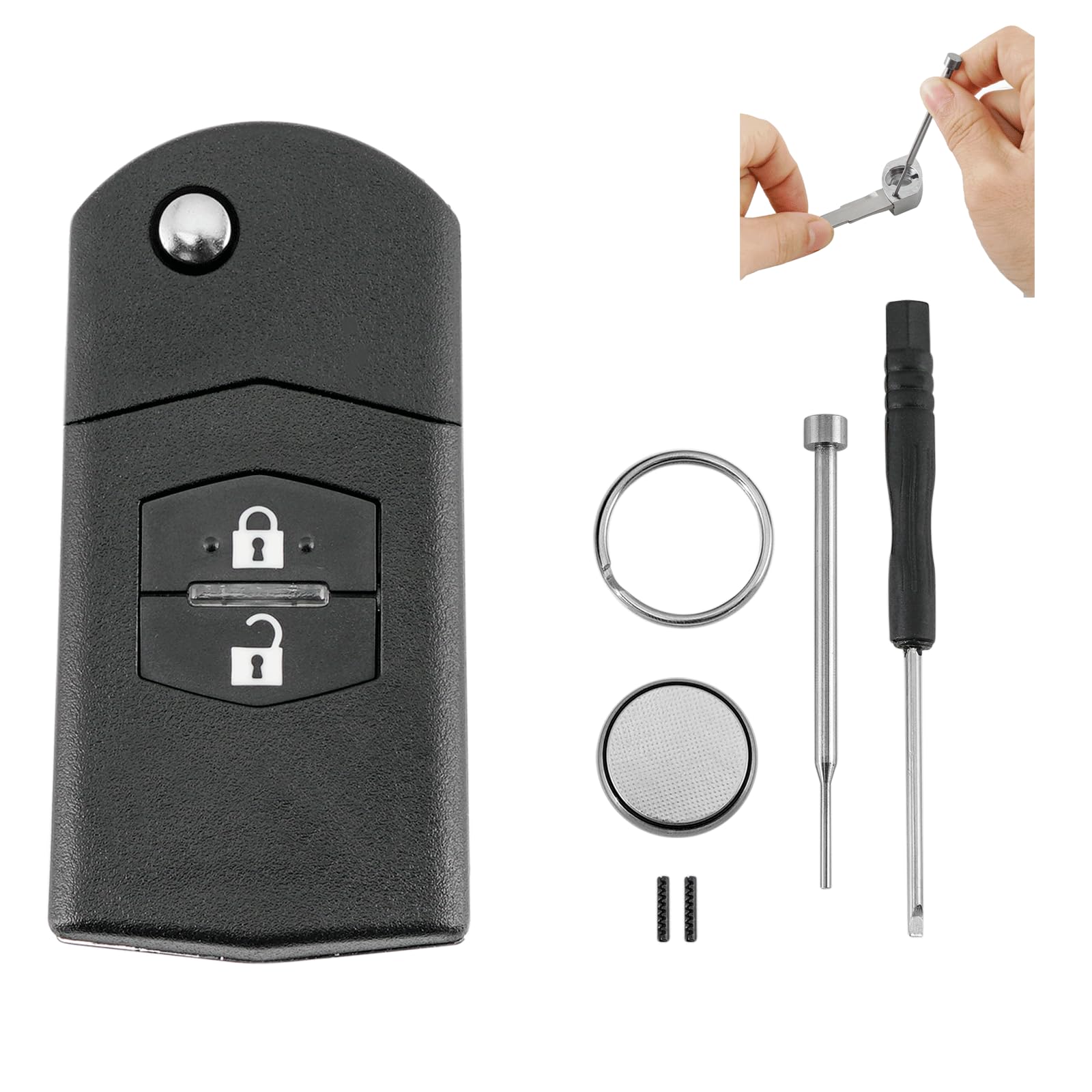 2 Tasten Autoschlüssel Gehäuse Für Mazda 2 3 5 6 RX-8 MX-5 Batterie CR1620 und Pin Entfernung Werkzeug Schraubendreher Schlüsselring 2 Tasten Autoschlüssel Gehäuse Für Mazda 2 3 5 6 RX-8 MX-5 Batterie CR1620 und Pin Entfernung Werkzeug Schraubendreher Schlüsselring von GLOUVDEYZ