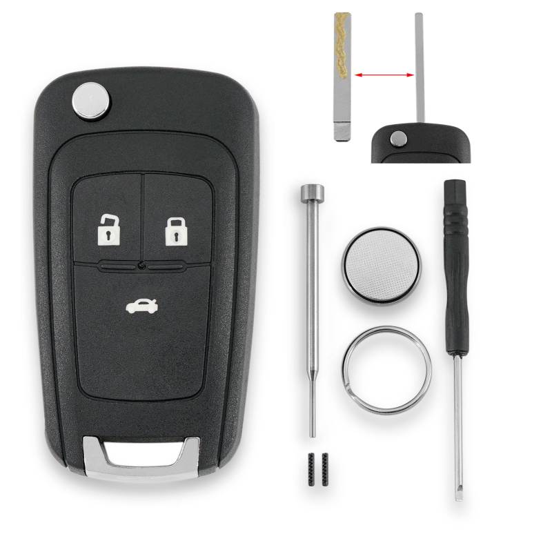 3 Tasten Autoschlüssel Gehäuse für Opel Vauxhall Astra J Insignia Zafira C Mokka Cascade mit Batterie CR2032 und Pin-Entfernungswerkzeug Schraubendreher Schlüsselring von GLOUVDEYZ