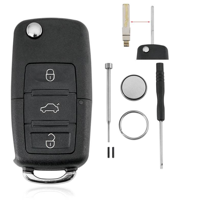 3 Tasten Auto Schlüsselgehäuse Für VW T4 T5 Tiguan Polo Skoda Octavia Golf Jetta Seat Ibiza Leon Bora Beattle Sharan Passat Touareg Touran mit Batterie CR2032 Pin-Entfernungswerkzeug von GLOUVDEYZ