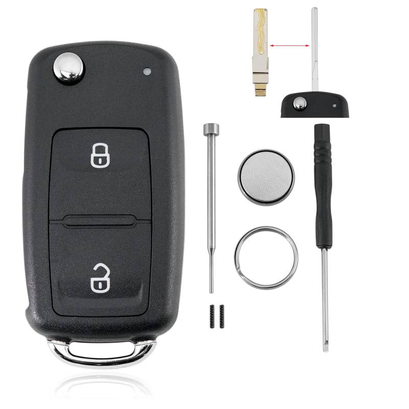 2 Tasten Autoschlüssel Gehäuse für VW Transporter Amarok Polo Golf mit Batterie CR2032 und Pin-Entfernungswerkzeug Schraubendreher Schlüsselring von GLOUVDEYZ
