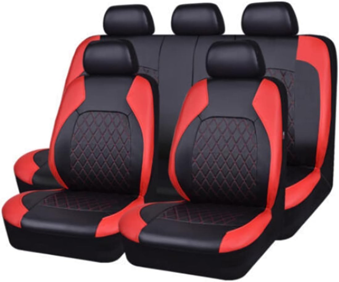 GLUC 9 Stück Auto Leder Sitzbezüge für KIA Stonic, Allwetter rutschfest Wasserdicht Atmungsaktiv Schonbezug Set,A/Red von GLUC