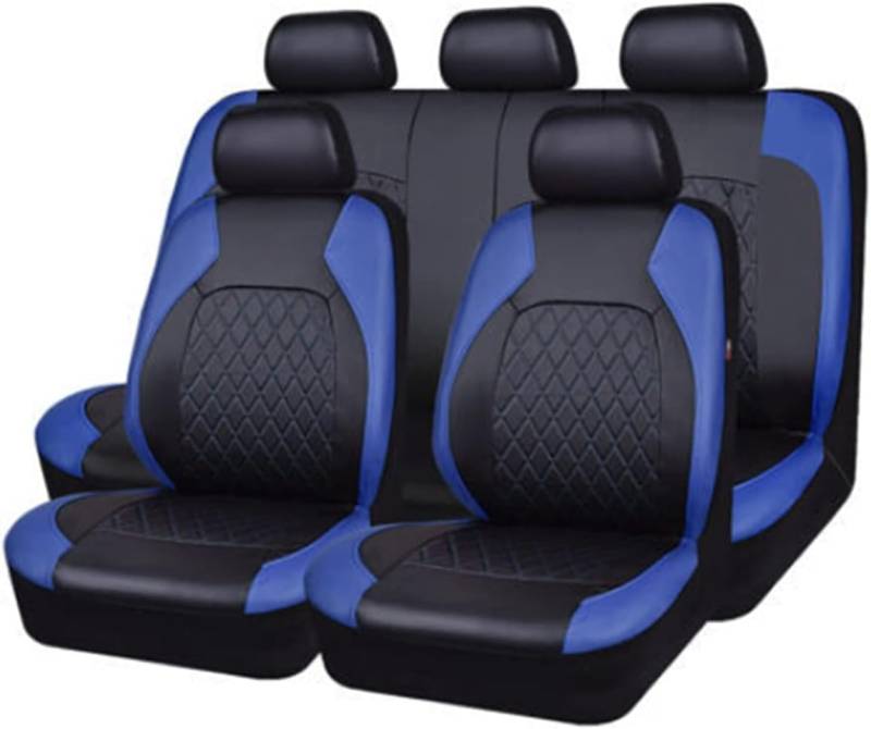 GLUC 9 Stück Auto Leder Sitzbezüge für OPEL Corsa E, Allwetter rutschfest Wasserdicht Atmungsaktiv Schonbezug Set,D/Blue von GLUC