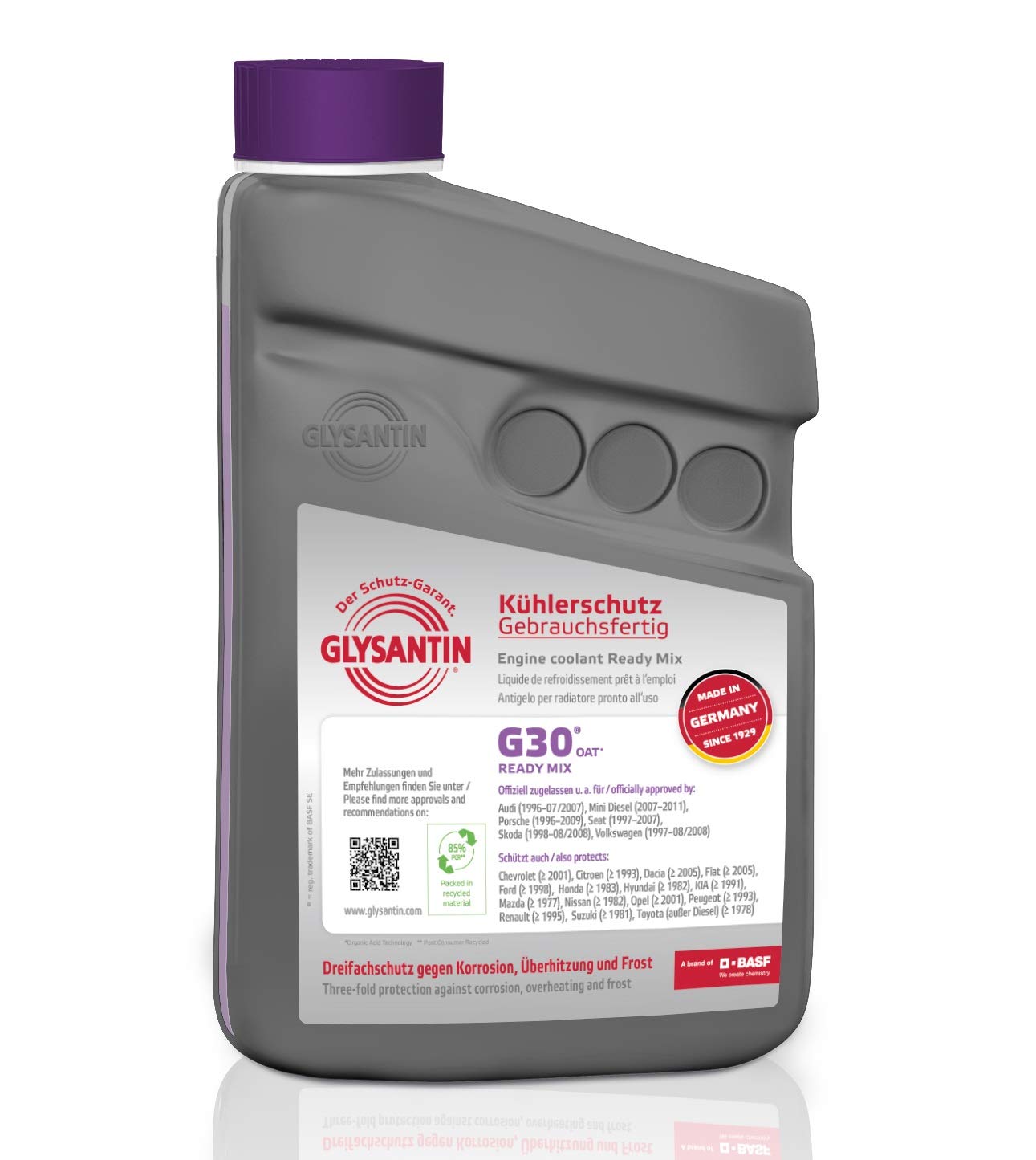 GLYSANTIN BASF G30® Ready Mix, Gebrauchsfertiges Premium Motorkühlmittel und Frostschutz 1,0L pink von GLYSANTIN