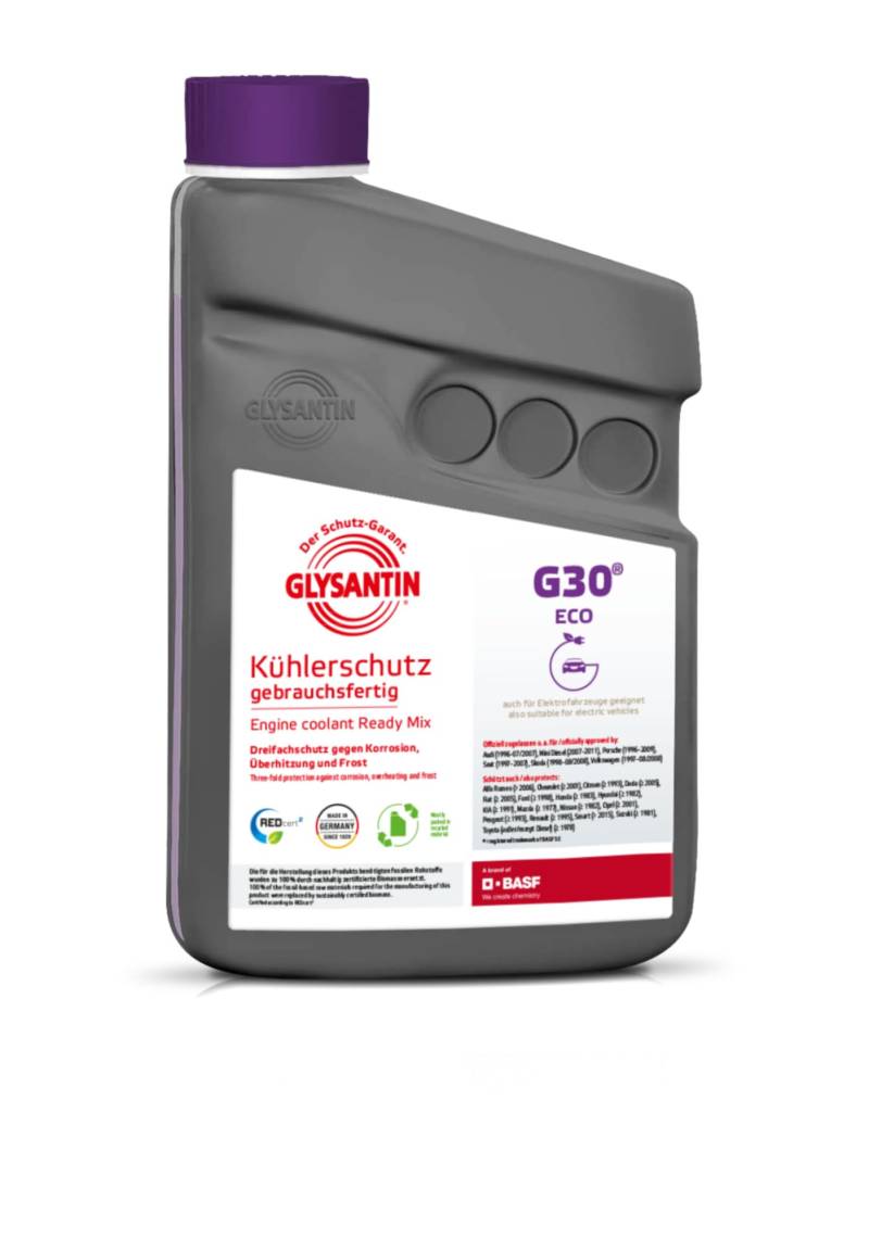 GLYSANTIN G30 Kühlerschutzmittel Ready-Mix, ECO BMB 100, gebrauchsfertig, silikatfrei, pink, 1 Liter von GLYSANTIN