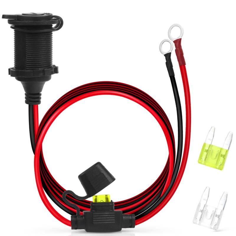 Zigarettenanzünder Verlängerung Steckdose 12V/24V Wasserdicht Marine Grade Auto Gleichstrom-Feuerzeugsteckdose mit 1m 14AWG 20A Anschlusskabel für Auto Boot Motorrad von GMMG