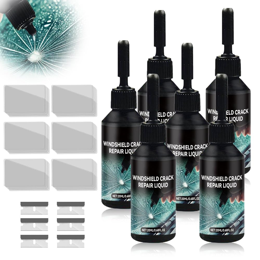 Steinschlag Reparaturset Windschutzscheibe, 2025 Neu Windshield Crack Repair Formula, Cracks Gone Glass Repair Kit, Glas Reparatur Set Zur Reparatur Langer Rissen, Löchern, Rissen ﻿ (6 Stück) von GMTEO