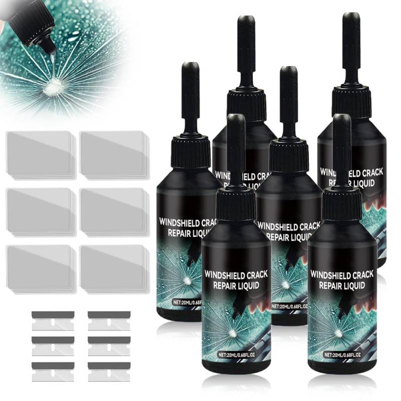 Steinschlag Reparaturset Windschutzscheibe, 2025 Neu Windshield Crack Repair Formula, Cracks Gone Glass Repair Kit, Glas Reparatur Set Zur Reparatur Langer Rissen, Löchern, Rissen ﻿ (6 Stück) von GMTEO
