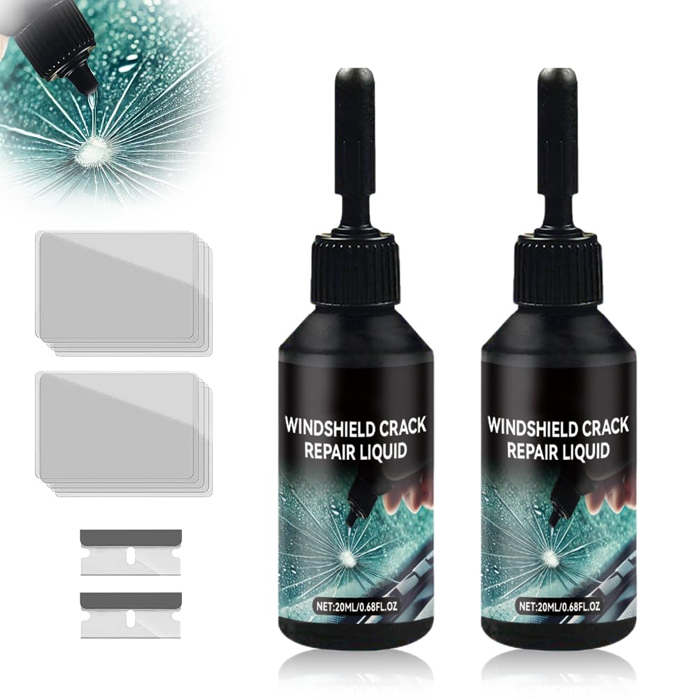 Steinschlag Reparaturset Windschutzscheibe, 2025 Neu Windshield Crack Repair Formula, Glass Repair Kit Glas Reparatur Set Zur Reparatur Langer Rissen, Löchern, Rissen (2 Stück) von GMTEO