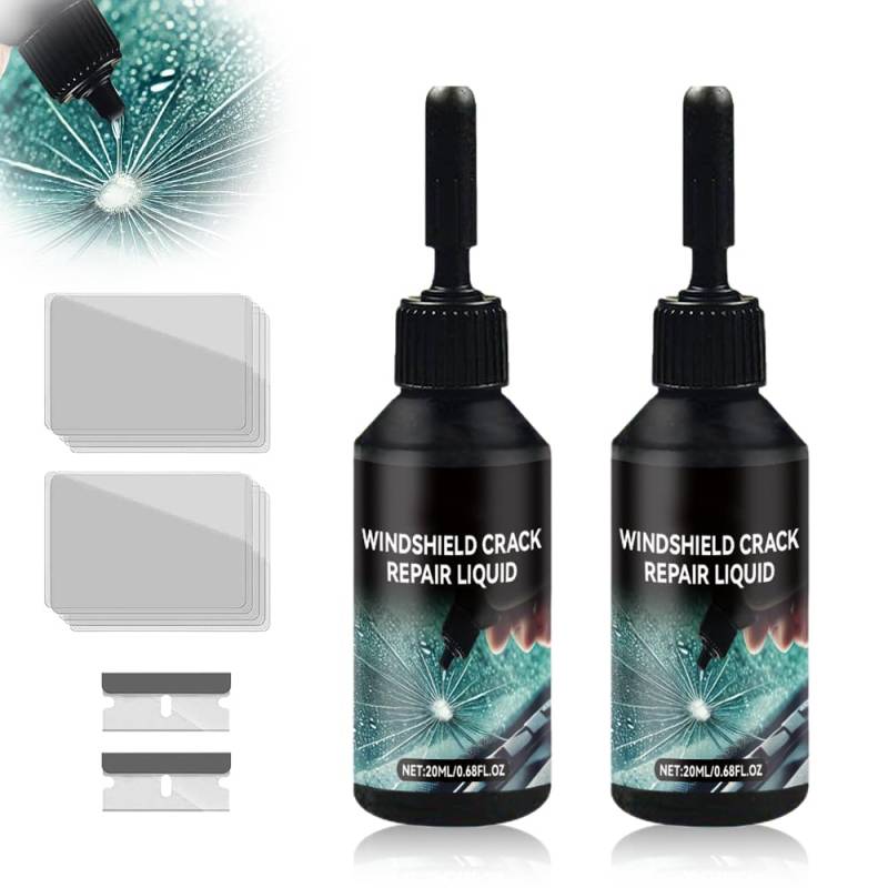 Steinschlag Reparaturset Windschutzscheibe, 2025 Neu Windshield Crack Repair Formula, Glass Repair Kit Glas Reparatur Set Zur Reparatur Langer Rissen, Löchern, Rissen (2 Stück) von GMTEO