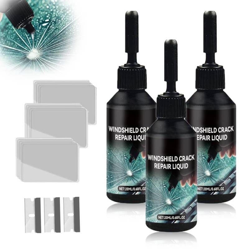 Steinschlag Reparaturset Windschutzscheibe, 2025 Neu Windshield Crack Repair Formula, Glass Repair Kit Glas Reparatur Set Zur Reparatur Langer Rissen, Löchern, Rissen (3 Stück) von GMTEO