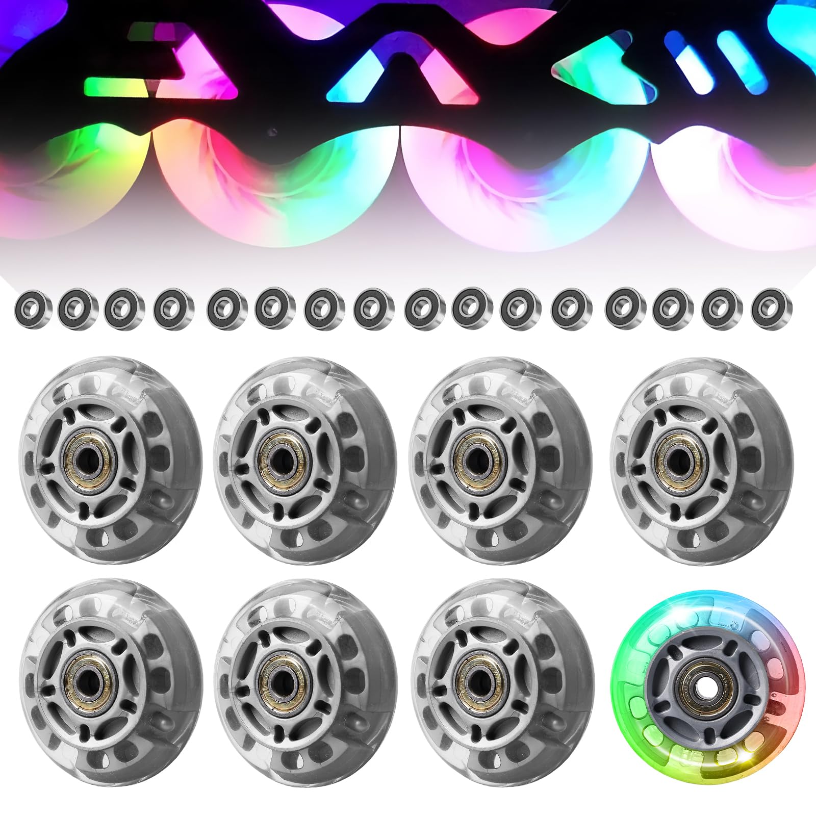 GOEDCH Inline Skate Rollen: 8 Stück 72mm Silbertransparent Inliner Rollen, Ersatz Inline Skate für Alle Arten von Rollschuhen, Indoor-Outdoor Rollschuh Räder mit 8 Stück Kugellager GOEDCH Inline Skate Rollen: 8 Stück 72mm Silbertransparent Inliner Rollen, Ersatz Inline Skate für Alle Arten von Rollschuhen, Indoor-Outdoor Rollschuh Räder mit 8 Stück Kugellager von GOEDCH