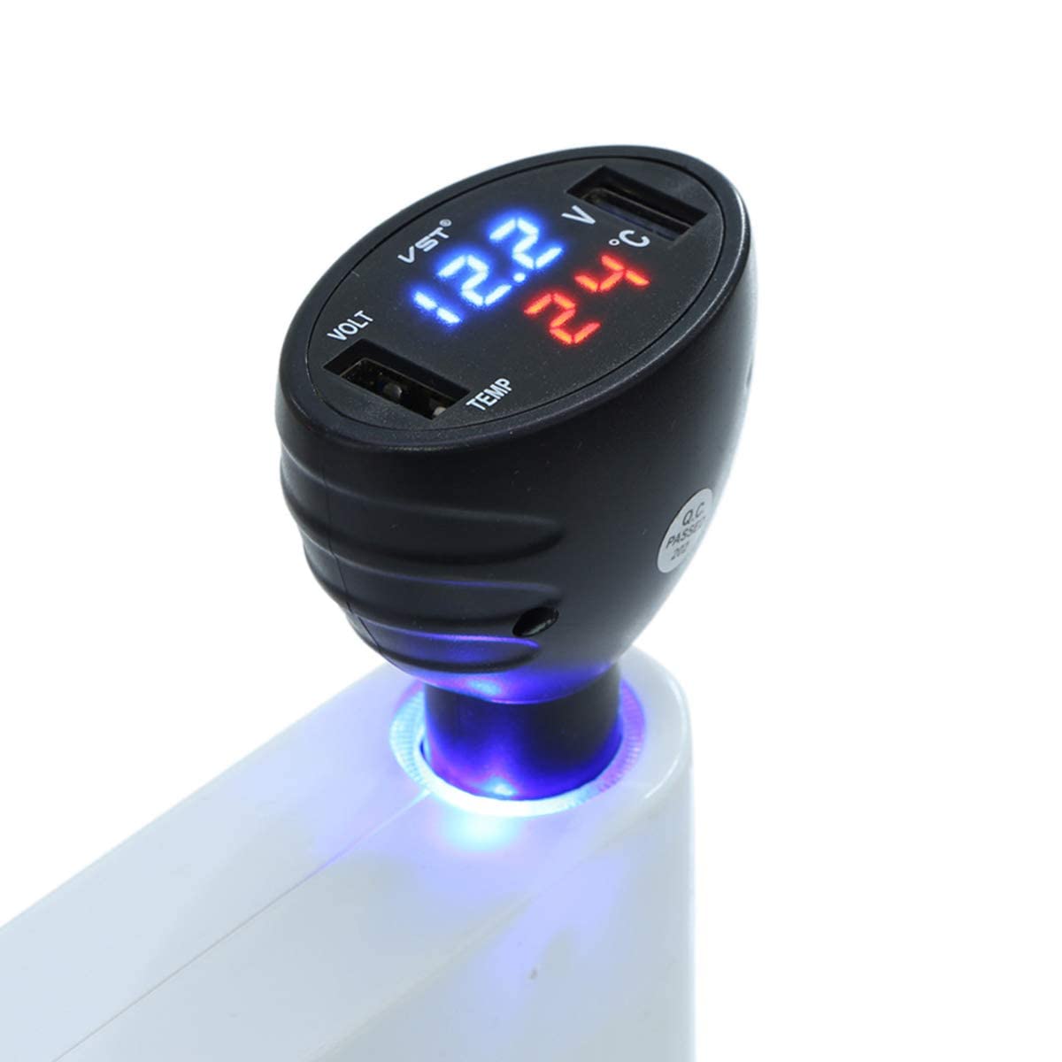 GOFORJUMP 3 in 1 12 V Dual USB Auto-ladegerät Thermometer Voltmeter Display Auto USB Port Ladegerät Volt Meter Led-anzeige Schwarz von GOFORJUMP
