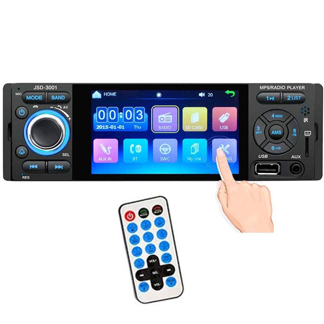 Autoradio 1 Din JSD-3001 Autoradio 4-Zoll-Touchscreen Auto-Audio-Spiegel-Link-Stereo-Bluetooth-USB-AUX-Player von GOFORJUMP