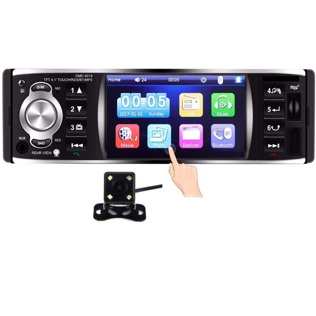 GOFORJUMP Autoradio-Spieler Autoradio 1 Din 12v 4,1 Zoll Touchscreen Auto Audio Spiegel Link RDS Bluetooth Rückfahrkamera Autoradio von GOFORJUMP