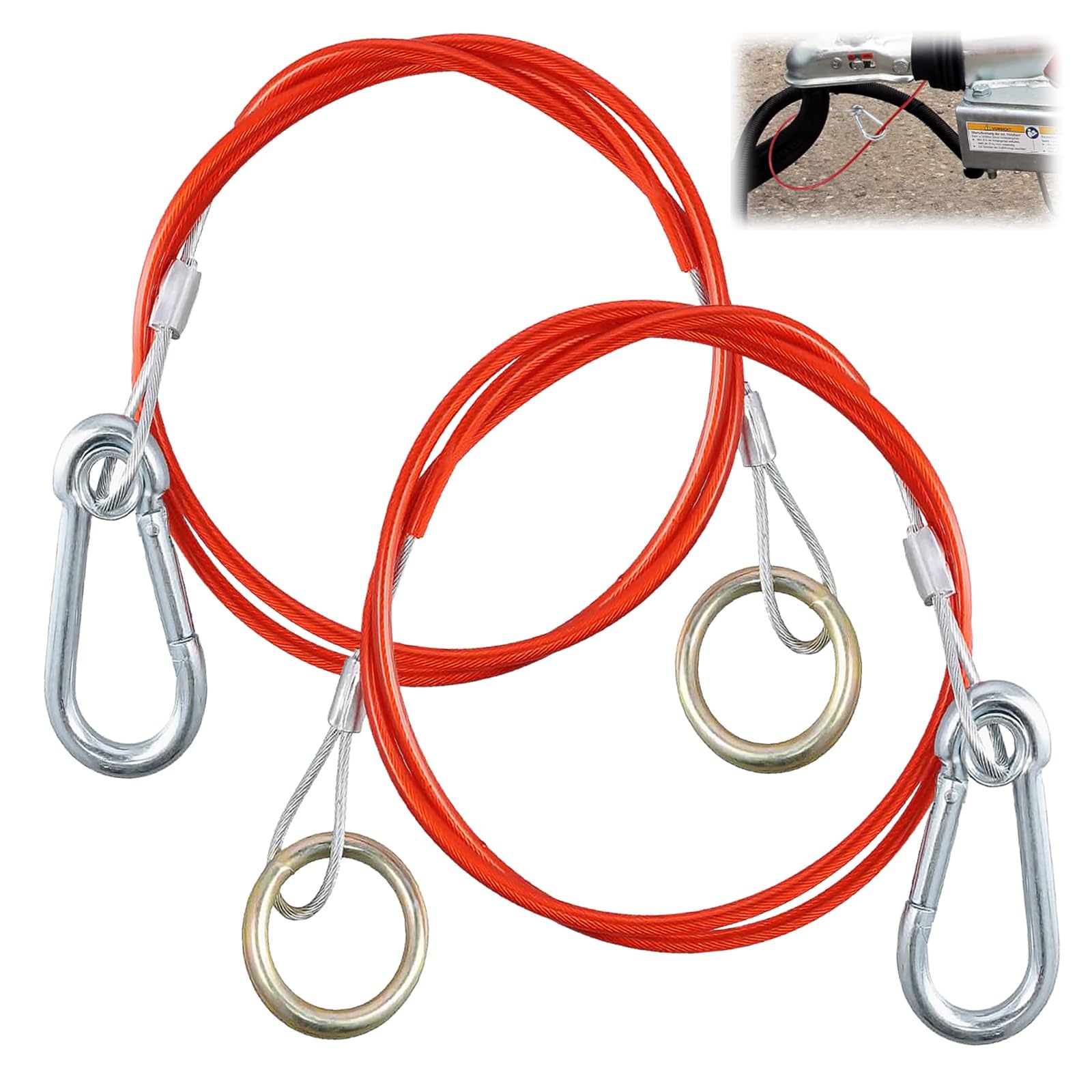 Abreißseil, 2 Stück 1m Abreißseil Karabiner, Anhänger Fangseil, Breakaway Ropes for Trailers, Bremsseil mit Gabelkopf und Karabiner, Abreisseil für Anhänger und Wohnwagen (Rot) von GOIEHIR