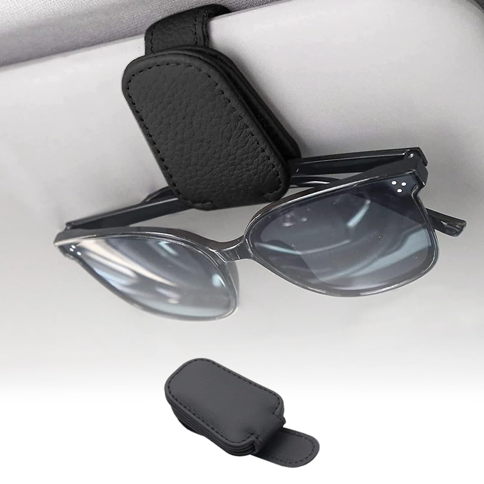 GOIEHIR Brillenhalter für Auto, Magnetisch Sonnenbrillenhalter Auto, Universal Leder Auto Sonnenbrillen, für Auto Sonnenblende, Schwarz von GOIEHIR