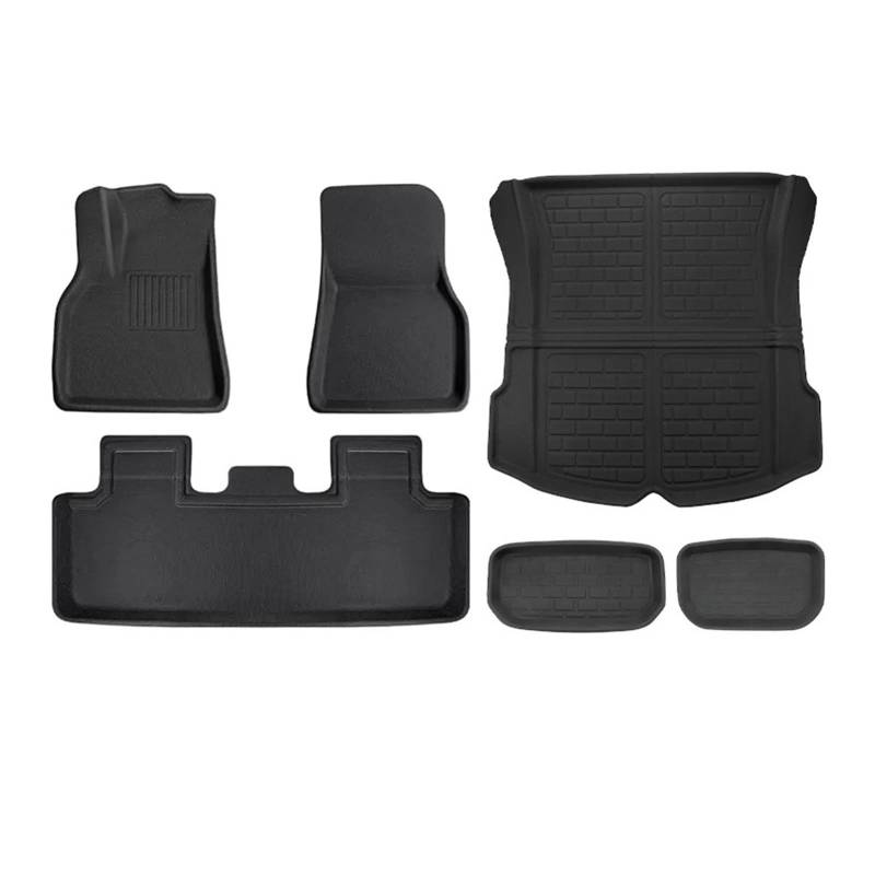 Kofferraum schutzmatte Für Tesla Für Modell 3 2021-2024 Für Highland Für Modell Y 2017-2024 Fußmatten Custom Fit Alle Wetter Für Cargo Liner Stamm Zubehör Kofferraumwanne(Y 2017-24 6PCS) von GOINTDJD