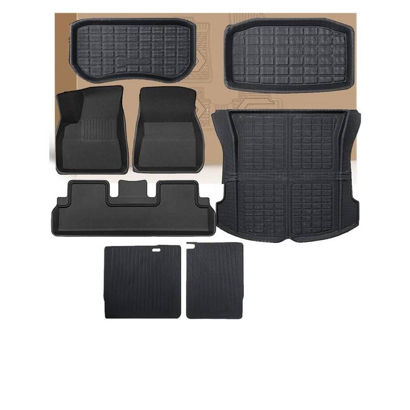 Kofferraum schutzmatte Fußmatten Allwetter-Bodenmatte Vorne Hinten Für Cargo-Liner-Matte Wasserdicht Rutschfest Für Tesla Für Modell Y Für Modell 3 Highland 2017–2024 Kofferraumwanne(M3 2024 RHD 8pcs) von GOINTDJD
