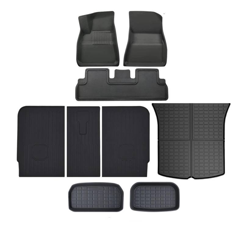 Kofferraum schutzmatte Fußmatten Allwetter-Bodenmatte Vorne Hinten Für Cargo-Liner-Matte Wasserdicht Rutschfest Für Tesla Für Modell Y Für Modell 3 Highland 2017–2024 Kofferraumwanne(MY 2021-2024 9pcs von GOINTDJD