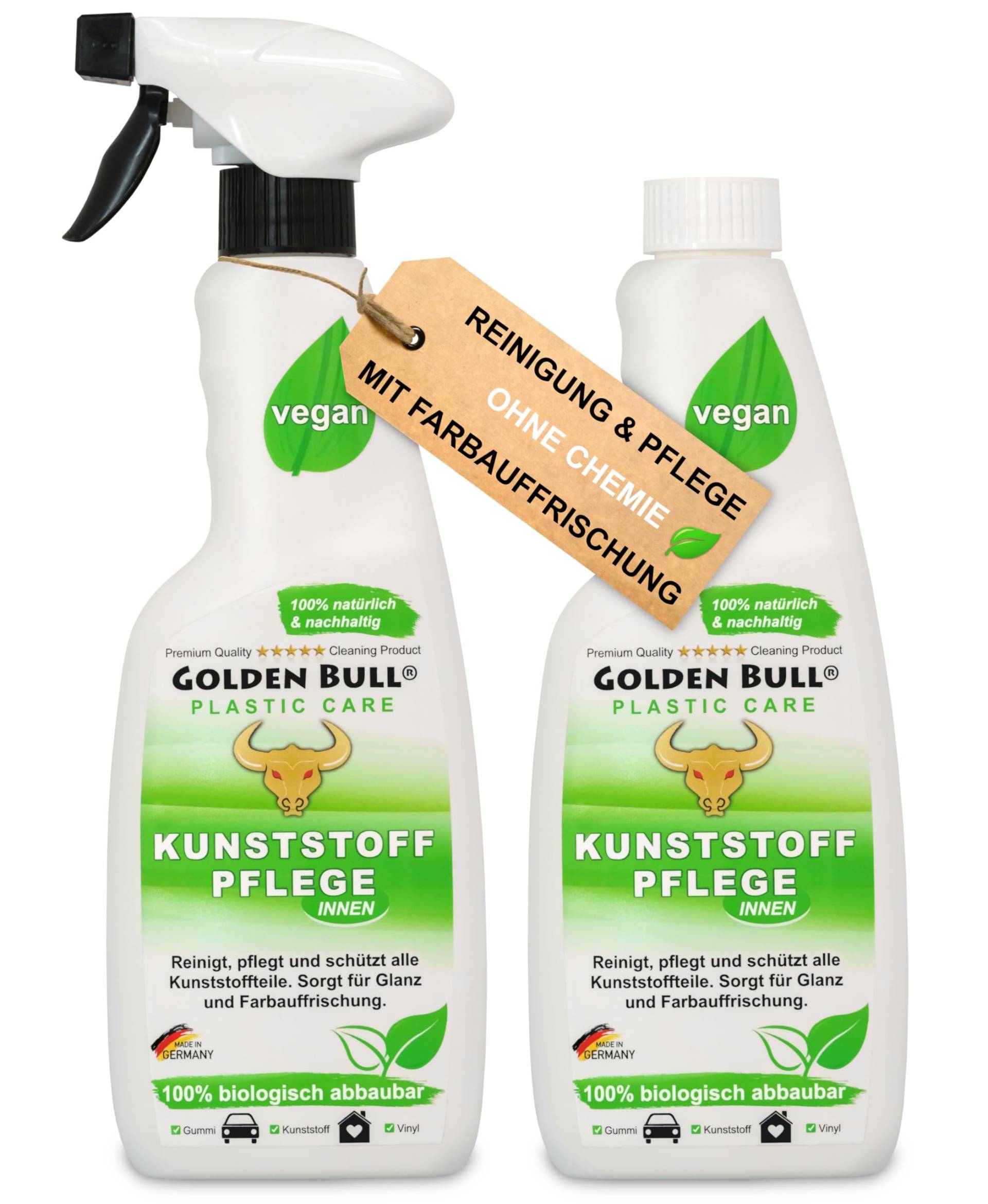 Golden Bull Premium Kunststoffpflege Auto Innenraum 2x500ml | Natürlicher Kunststoff Reiniger und Pflege für Profi Cockpit Reinigung | Kunststoffreiniger und Auffrischer für Autopflege Innen Golden Bull Premium Kunststoffpflege Auto Innenraum 2x500ml | Natürlicher Kunststoff Reiniger und Pflege für Profi Cockpit Reinigung | Kunststoffreiniger und Auffrischer für Autopflege Innen von GOLDEN BULL Lederreinigung und Pflege