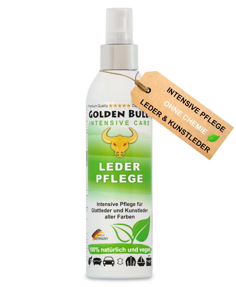 Golden Bull® Lederpflege Spray intensiv 250ml [VEGAN - OHNE Chemie] Natürliches Leder Kunstleder Pflegemittel für werterhaltende Pflege von Ledersitz, Ledercouch, Autositz, Sofa, Lederjacke & Schuh von GOLDEN BULL Lederreinigung und Pflege