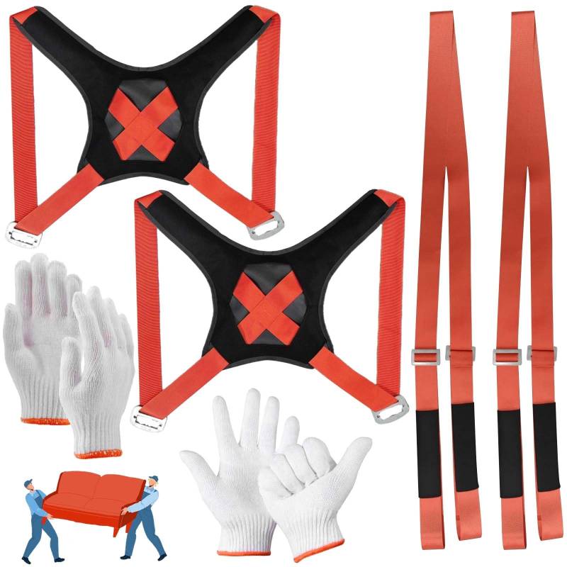 4 Stück Tragegurte Umzug Möbel Set, 2 Personen Tragehilfe Transportgurt Möbeltransport mit Handschuhe Professionellen Einstellbarer Länge Tragegurte Möbelpacker Geeignet für Mobile Möbel von GOMETY