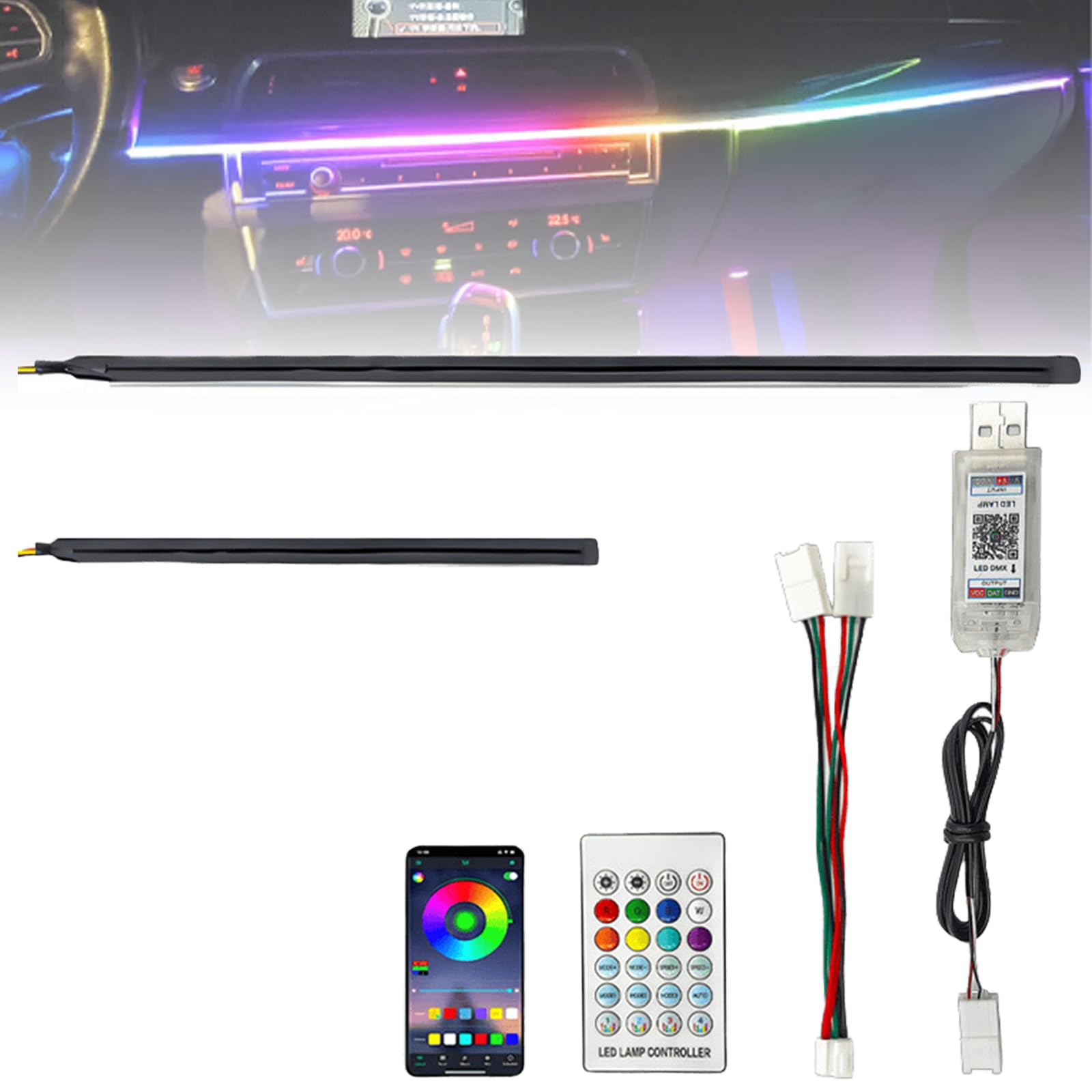 Auto LED Innenbeleuchtung, 110cm RGB USB Port Auto Ambientebeleuchtung LED Strip mit APP Steuerung und Fernbedienung Neon Dynamic Chasing Music Sync Geschenke Männer Frauen Auto LED Innenbeleuchtung, 110cm RGB USB Port Auto Ambientebeleuchtung LED Strip mit APP Steuerung und Fernbedienung Neon Dynamic Chasing Music Sync Geschenke Männer Frauen von GOMETY