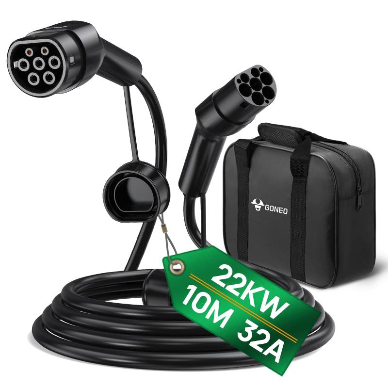 GONEO Typ 2 Ladekabel 22kW 10M 32A Ladekabel Elektroauto 3 Phasig Mode 3 für E Auto EV/PHEV Typ 2 auf Typ 2/CSS2 EV Kabel mit Tragetasche von GONEO