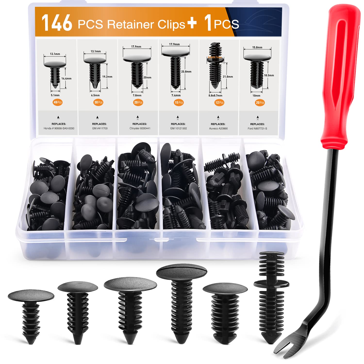 GOOACC 146 Stück Nylon-Stoßstangen-Halterungen und doppelseitige Weihnachtsbaum-Halterungen, Clip-Sortiment für Karosserie, Universal-Verschluss, Clip-Sortiment GOOACC 146 Stück Nylon-Stoßstangen-Halterungen und doppelseitige Weihnachtsbaum-Halterungen, Clip-Sortiment für Karosserie, Universal-Verschluss, Clip-Sortiment von GOOACC