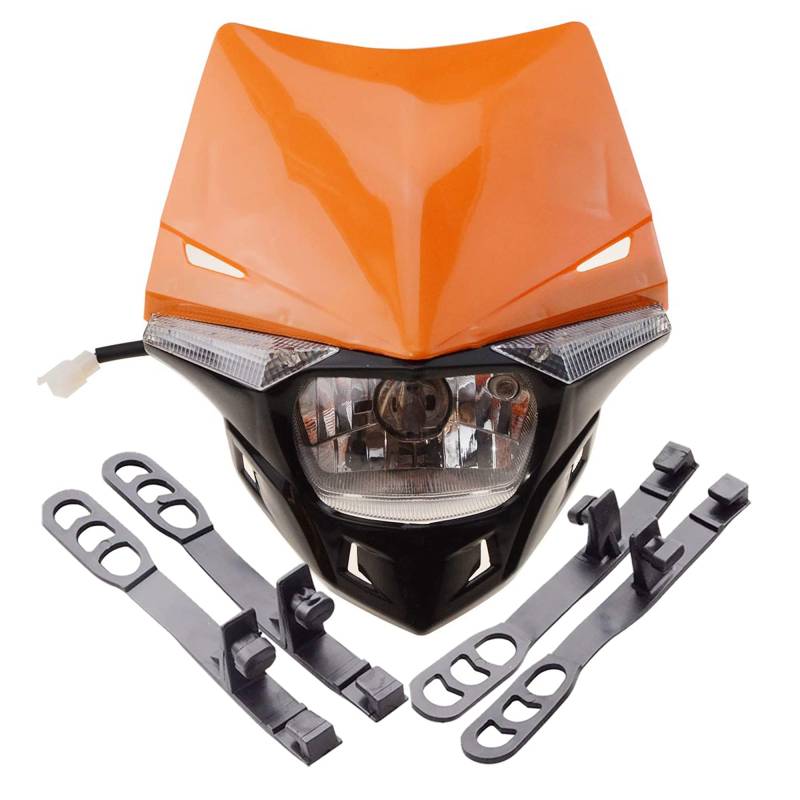 GOOFIT Orange H4 12V 35W Scheinwerfer Mini Blinkerleuchten Lichtmaske mit Front Verkleidung Ersatz für Motorrad Motocross Racer ATV Motorrad Dirtbike Pocketbike von GOOFIT