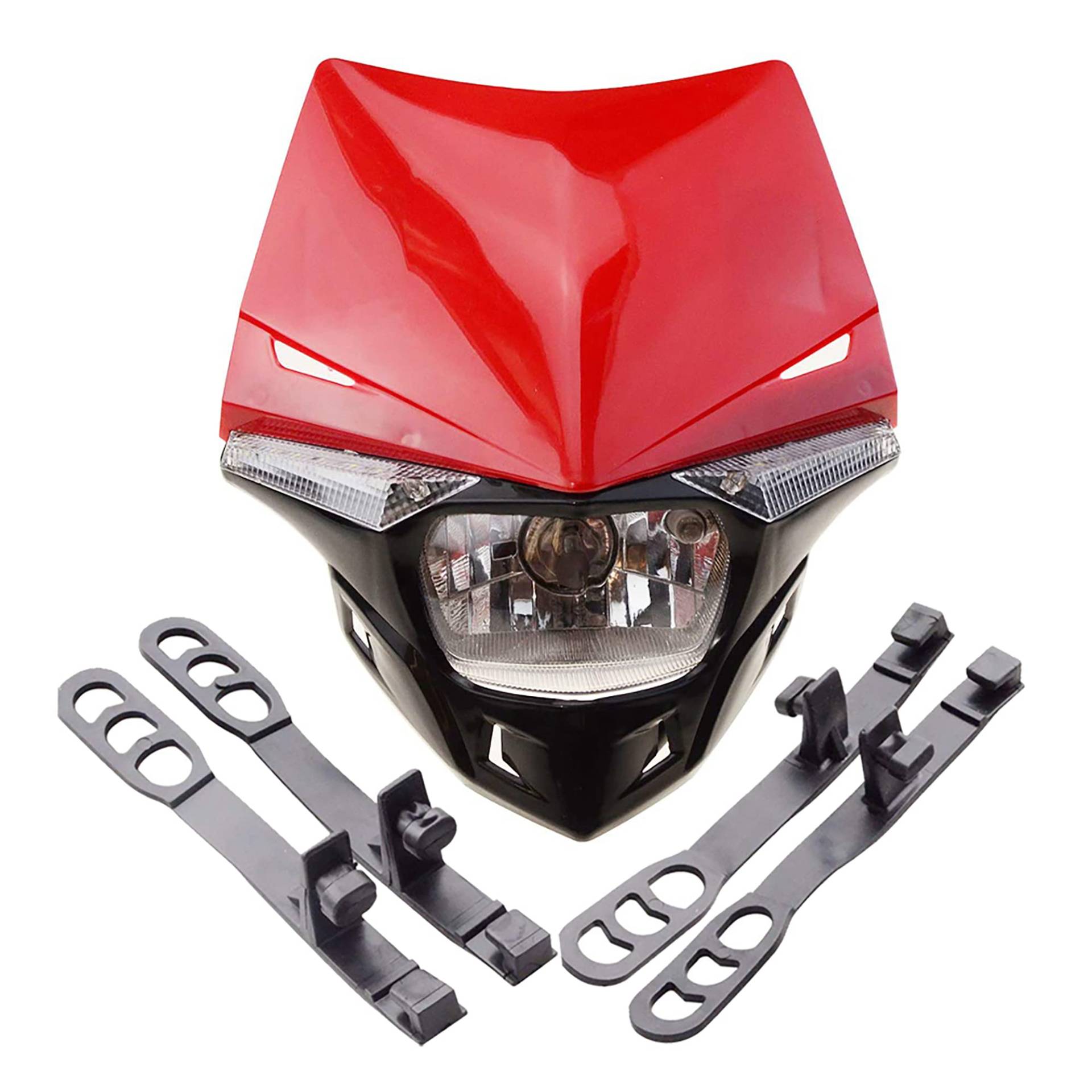 GOOFIT ROT H4 12V 35W Scheinwerfer Mini Blinkerleuchten Lichtmaske mit Front Verkleidung Ersatz für Motorrad Motocross Racer ATV Motorrad Dirtbike Pocketbike von GOOFIT