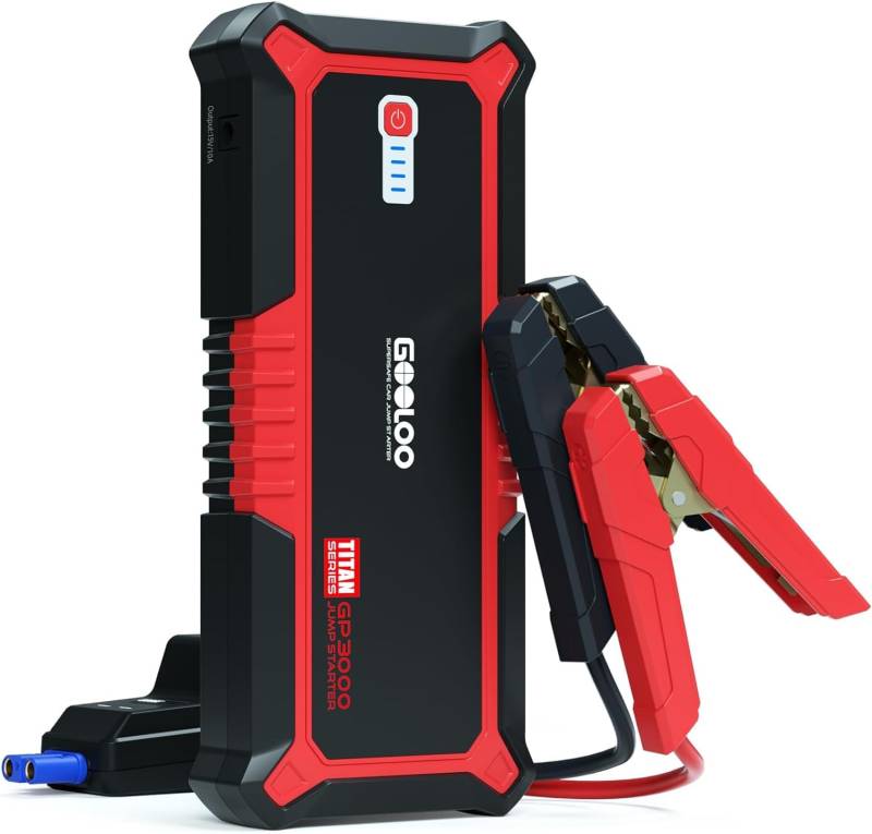 GOOLOO GP3000 Starthilfe Powerbank, 4-in-1 3000A Tragbares Starthilfe (bis zu 9,0L-Gas und 7,0L Diesel), 12V SuperSafe Lithium Batterie Booster Auto Starthilfe mit USB-Schnellladung von GOOLOO