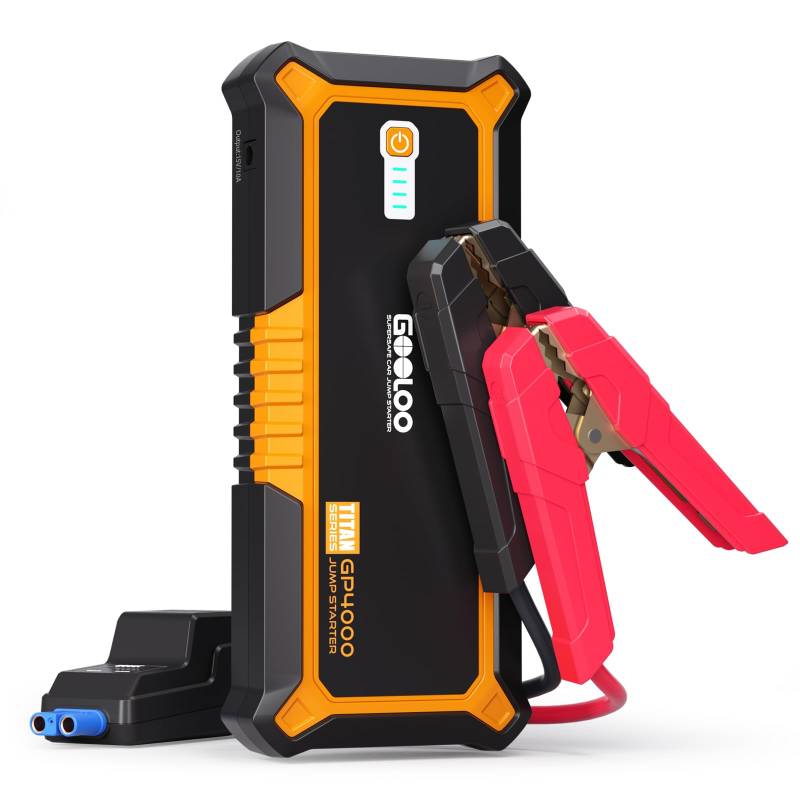 GOOLOO GP4000 Starthilfe Powerbank, 4000A Tragbares Starthilfe(Alle Benzin und Bis Zu 10L-Diesel) 12V SuperSafe Batterie Booster Auto Starthilfe mit USB-Schnellladung und Starthilfekabel von GOOLOO