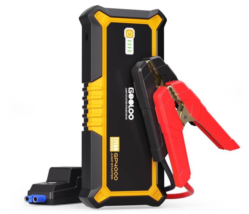 GOOLOO Starthilfe Powerbank 4000A 12V (Alle Benzin und Bis Zu 10L-Diesel) Powerbank Starthilfe Supersafe Tragbare Auto Batterie Booster und Intelligentes Starthilfekabel（Enthält Eva Schutzhülle） von GOOLOO