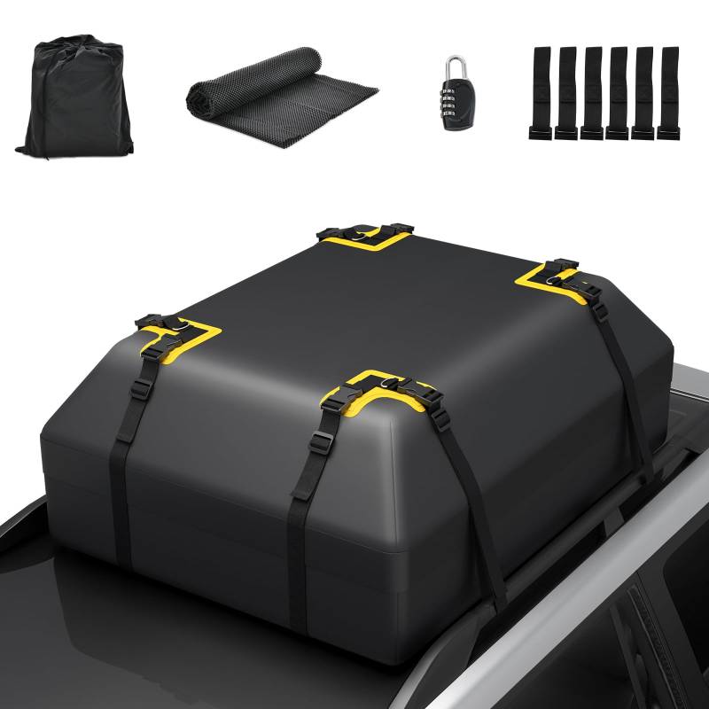 GOPLUS 400L Auto Dachbox, wasserdichte Dachtasche für Autos mit/ohne Gepäckträger, Gepäckbox mit Rutschfester Matte & 6 Türhaken, Aufbewahrungsbox für Reisen und Gepäcktransport (400L) von GOPLUS