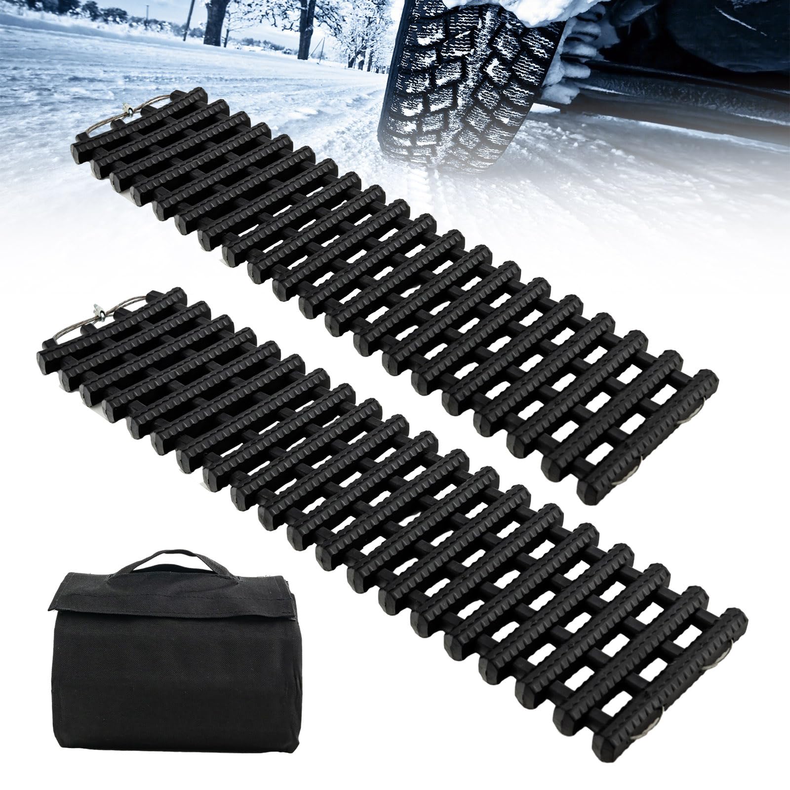 GOPLUS Recovery Board Offroad Tracks, 2er Set Anfahrhilfe, S/M/L Traktionshilfe mit Tragetasche, Traktionsmatte Auto bei Schnee Schlamm Sand, für SUV, Jeep & Pickup (82 x 21 cm) von GOPLUS