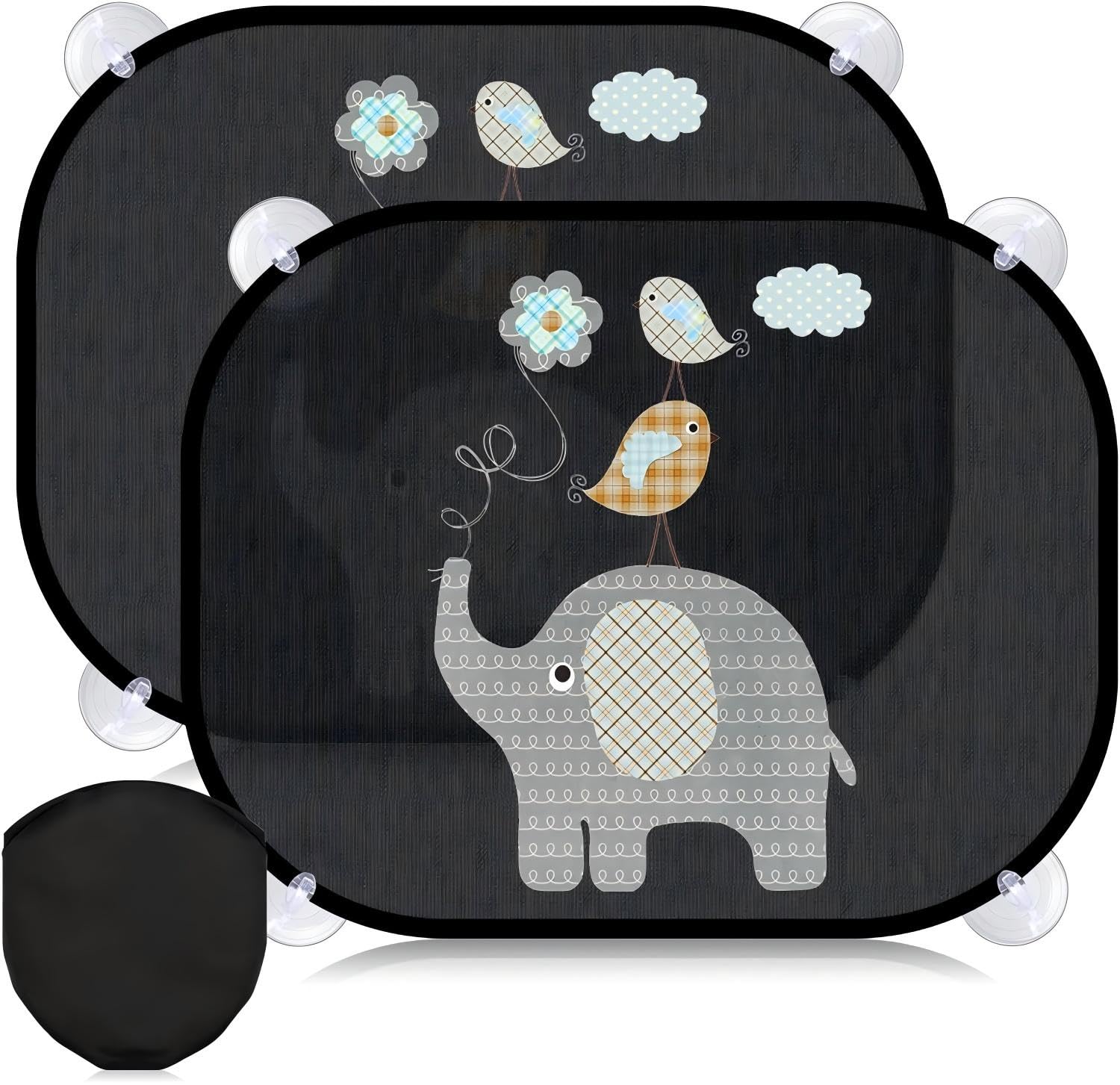 2 Stück Sonnenschutz Auto Baby mit UV-Schutz für Kinder, Universeller Seitenscheiben-Sonnenschutz mit Saugnapf, 43x36 cm, Süße Tiermotive, Ideal für Babyschutz im Auto von GOTFUN