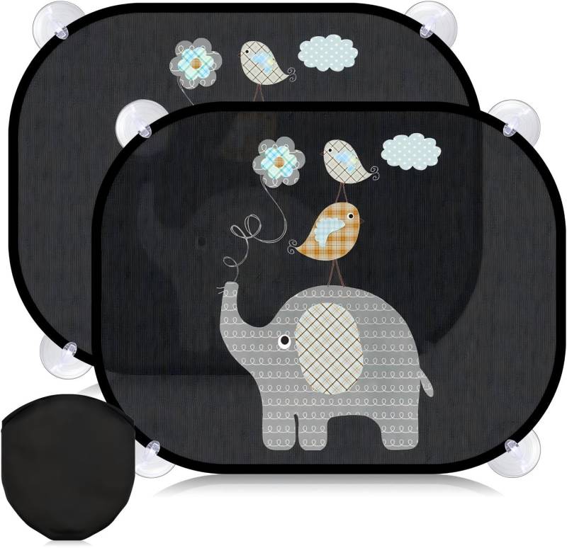 2 Stück Sonnenschutz Auto Baby mit UV-Schutz für Kinder, Universeller Seitenscheiben-Sonnenschutz mit Saugnapf, 43x36 cm, Süße Tiermotive, Ideal für Babyschutz im Auto von GOTFUN