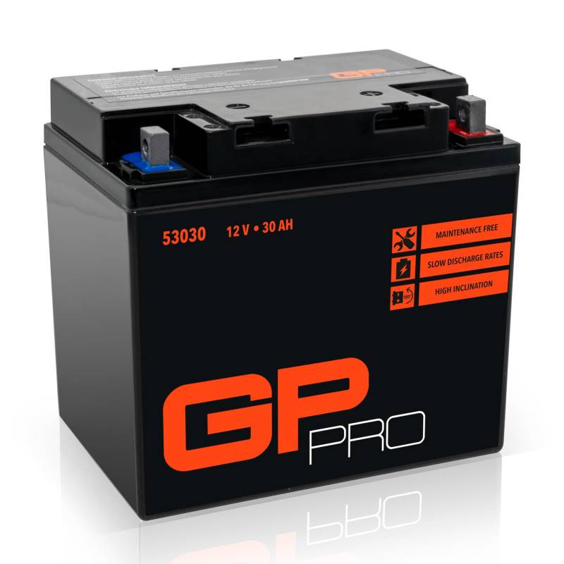 GP-PRO Gel-Batterie 12V 30Ah 53030 Motorradbatterie, wartungsfrei versiegelt vorgeladen, kompatibel mit Y60-N30L-A / SLA53030 / C60-N30-A / C60-N30L-A auch für Quad, Rasentraktor uvm. von GP-PRO