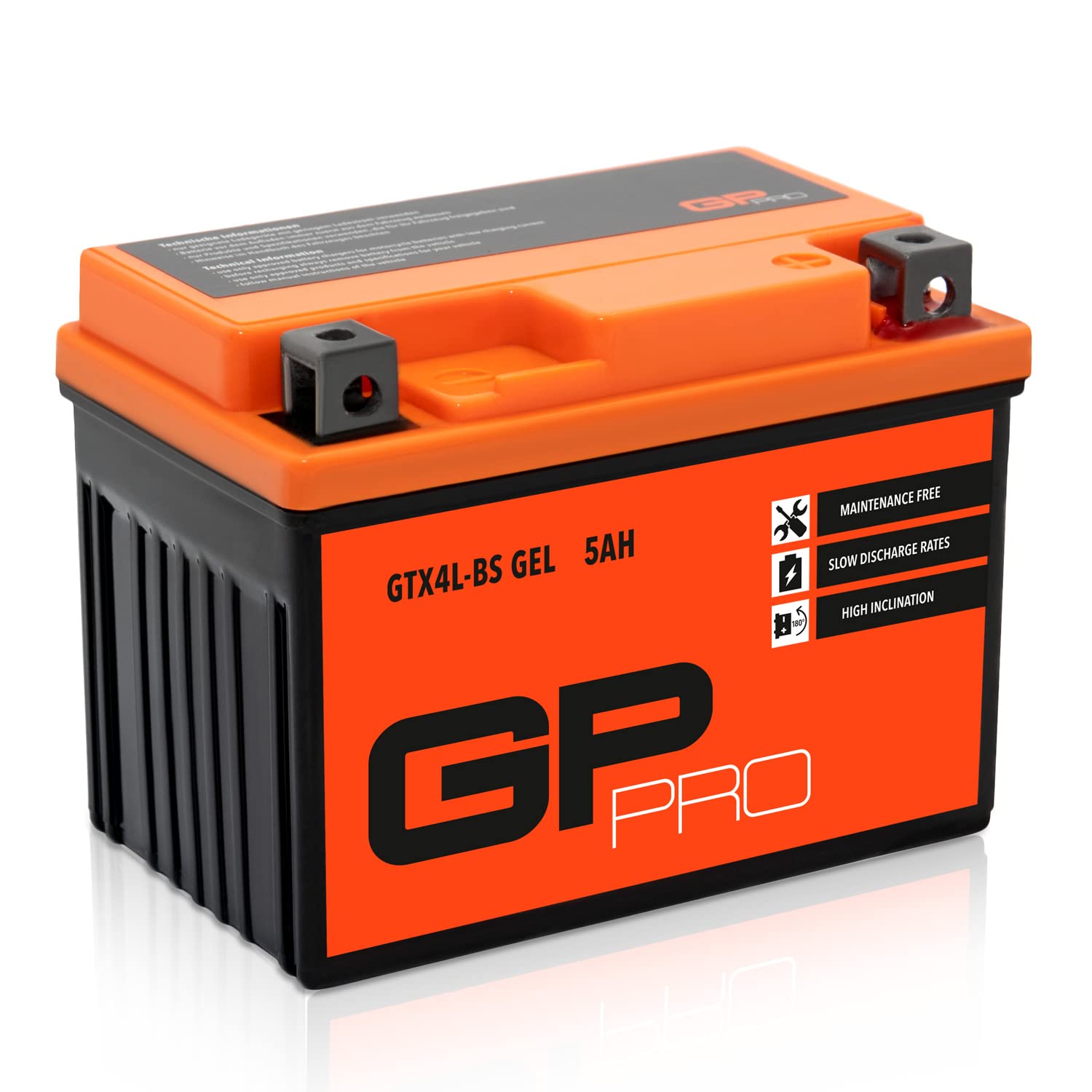 GP-PRO GP-001, 12V GEL 5Ah GEL Motorrad Batterie GTX4L-BS, wartungsfrei versiegelt vorgeladen ähnlich YTX4L-BS YTX5L-BS von GP-PRO