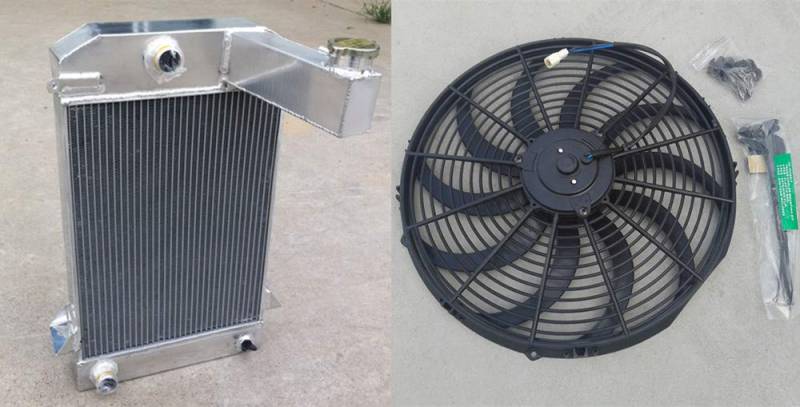 3-reihiger Aluminium-Kühler + 30,5 cm Lüfter für TR2 / TR3 / TR3A / TR3B MT langer Hals von GPI Racing